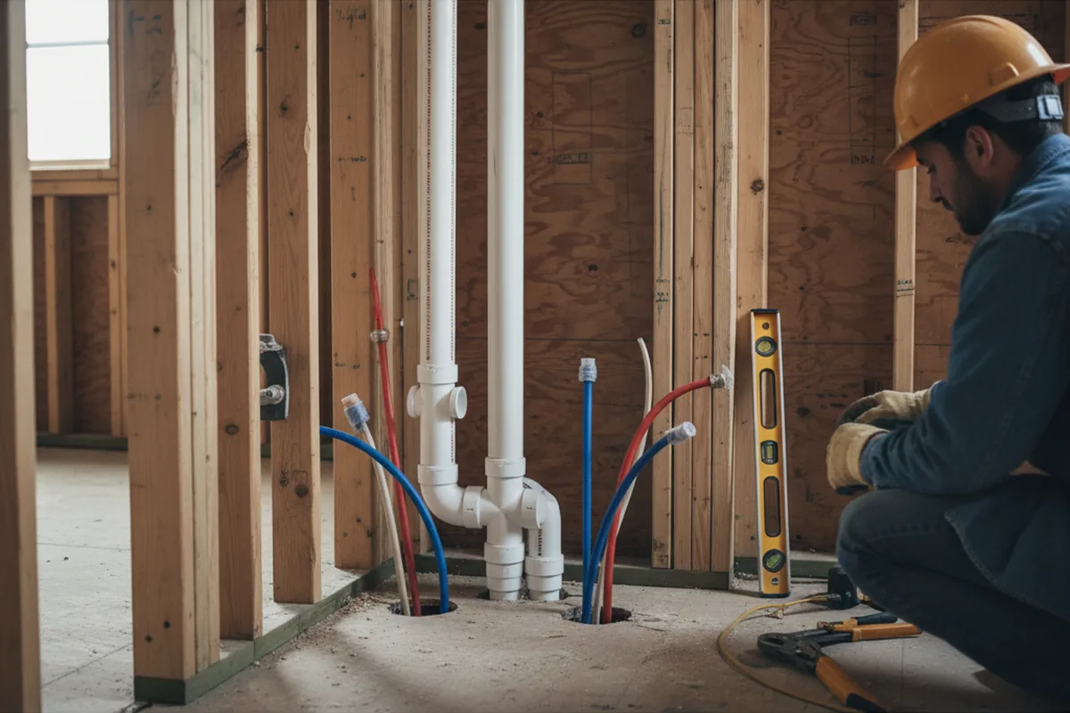 Drain and supply rough-in during Leak Detection in Elmsford